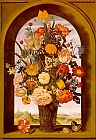 Window Canvas Paintings - bosschaert Flower Vase in a Window Niche